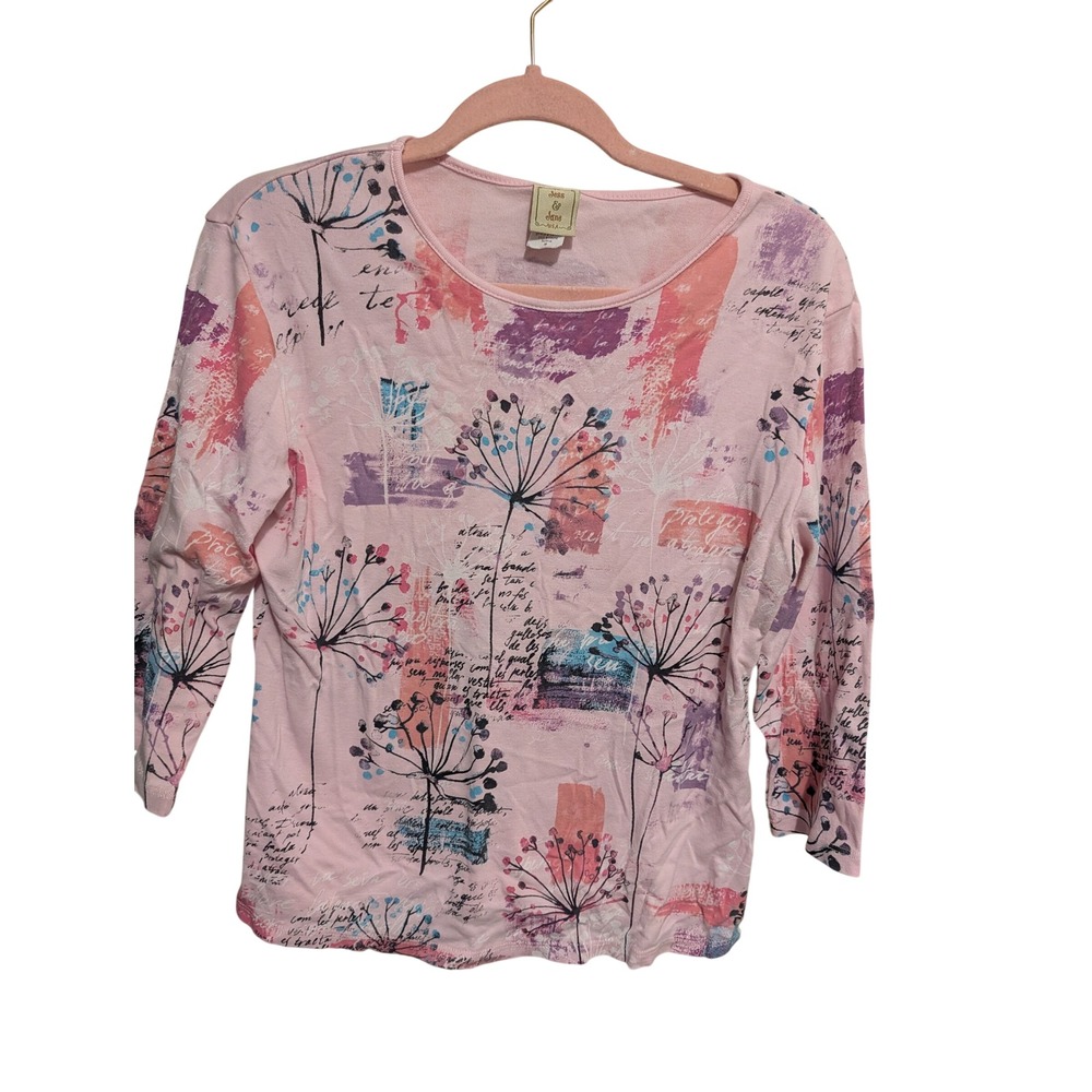 Jess & Jane Selena Pink Cotton Art Print 3/4 Sleeve Top Medium Made in USA